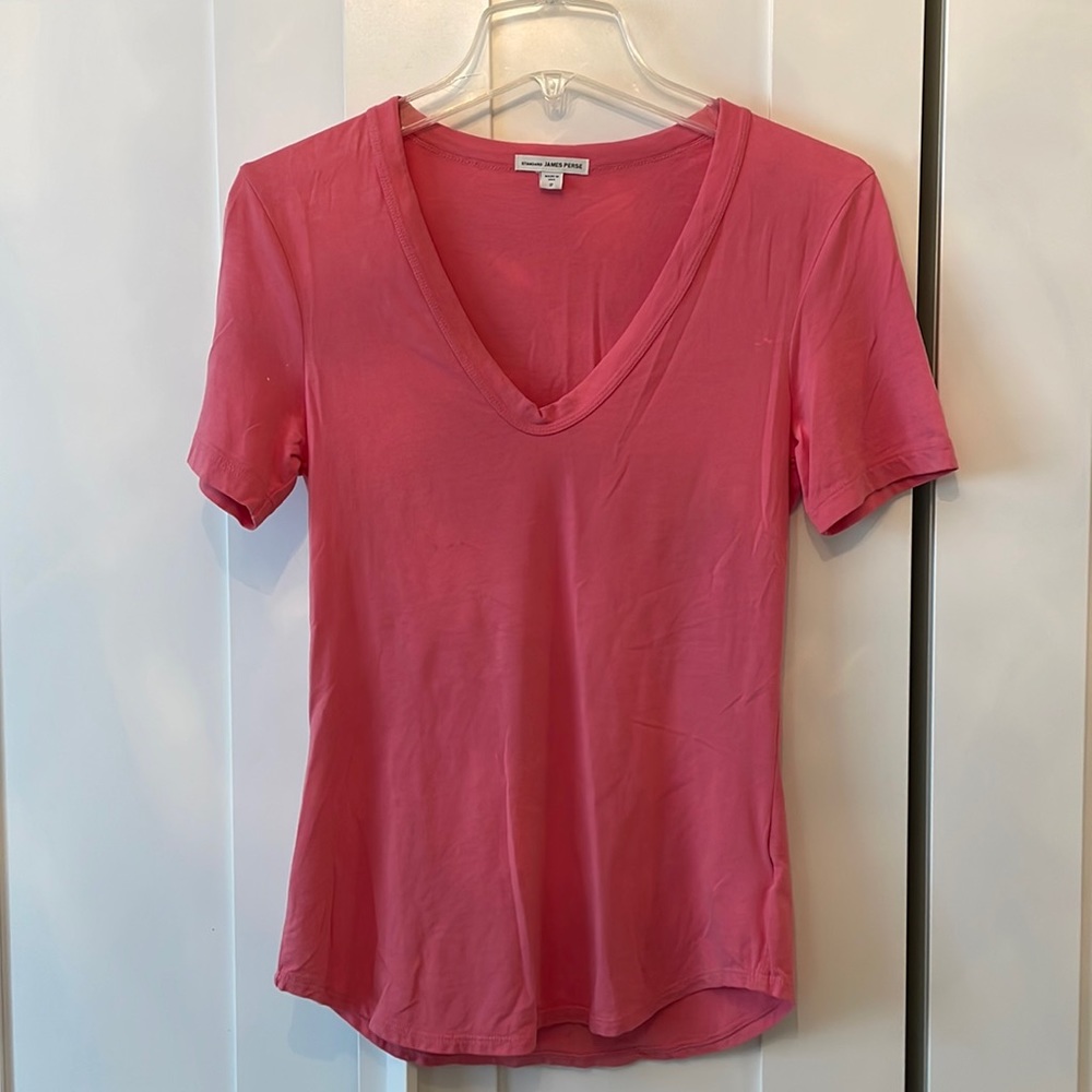 James Perse Women’s Short Sleeve Plunge Scoop Neck Pink